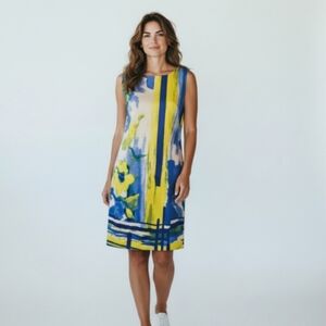 Chetta B Size 10 Sleeveless Floral Watercolor Dress Blue Yellow Shift